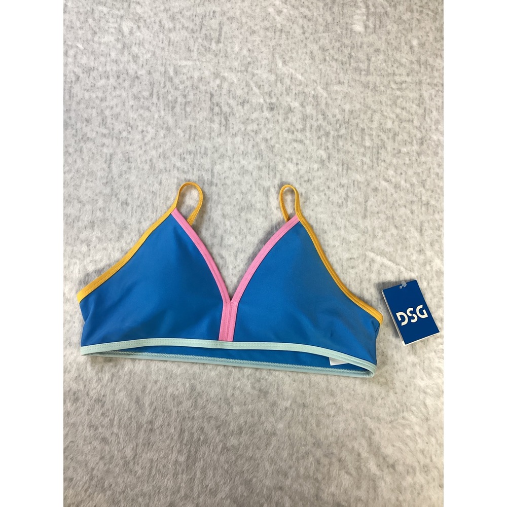 DSG Girls XL Bound Bikini Top Aqua Blue Colorblock UPF 50+ Swimwear‎ DSG15103